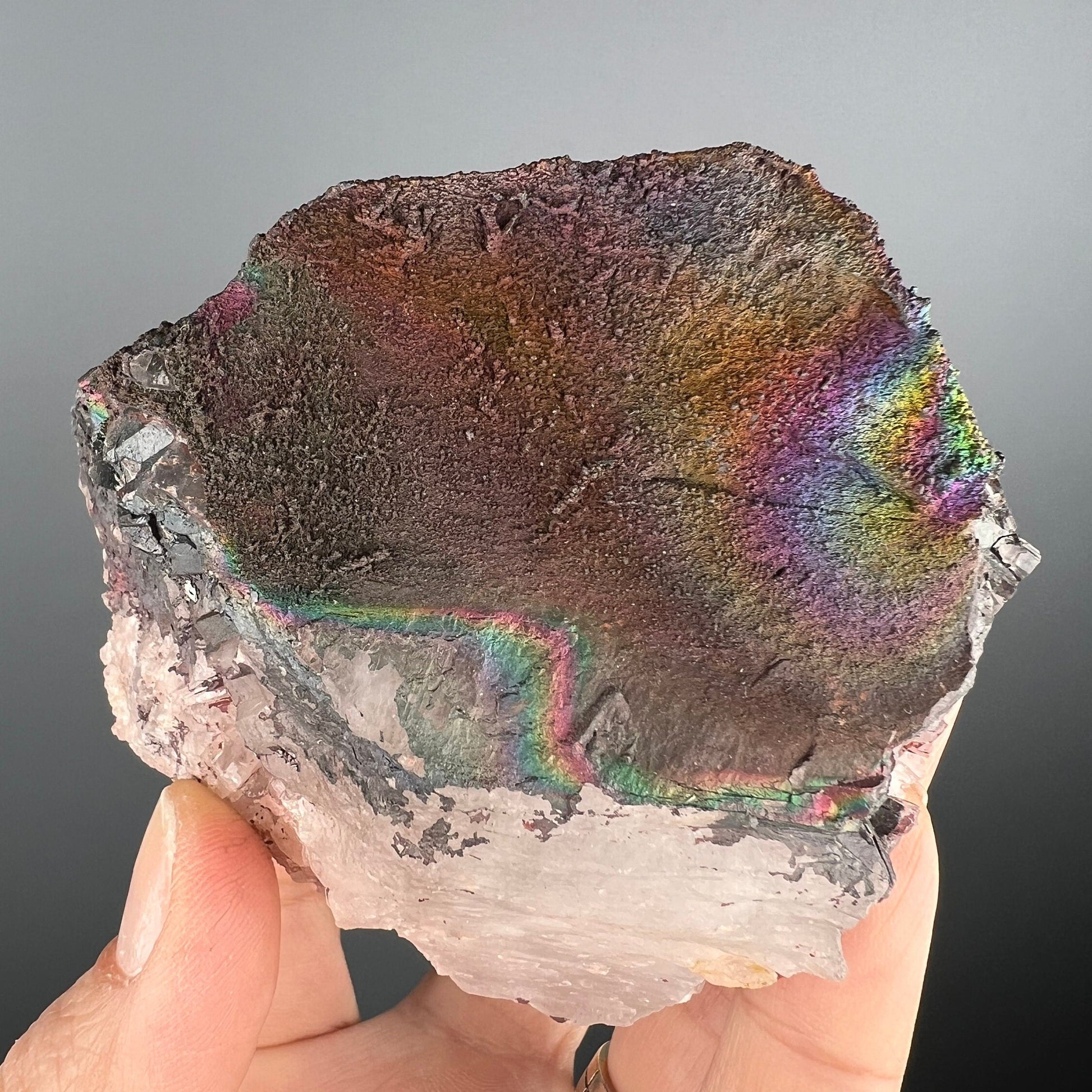 Love The Rainbow Colors!Irisdecent Colorful Goethite with Quartz Specimen, Rare! Goethite with Quartz Crystal