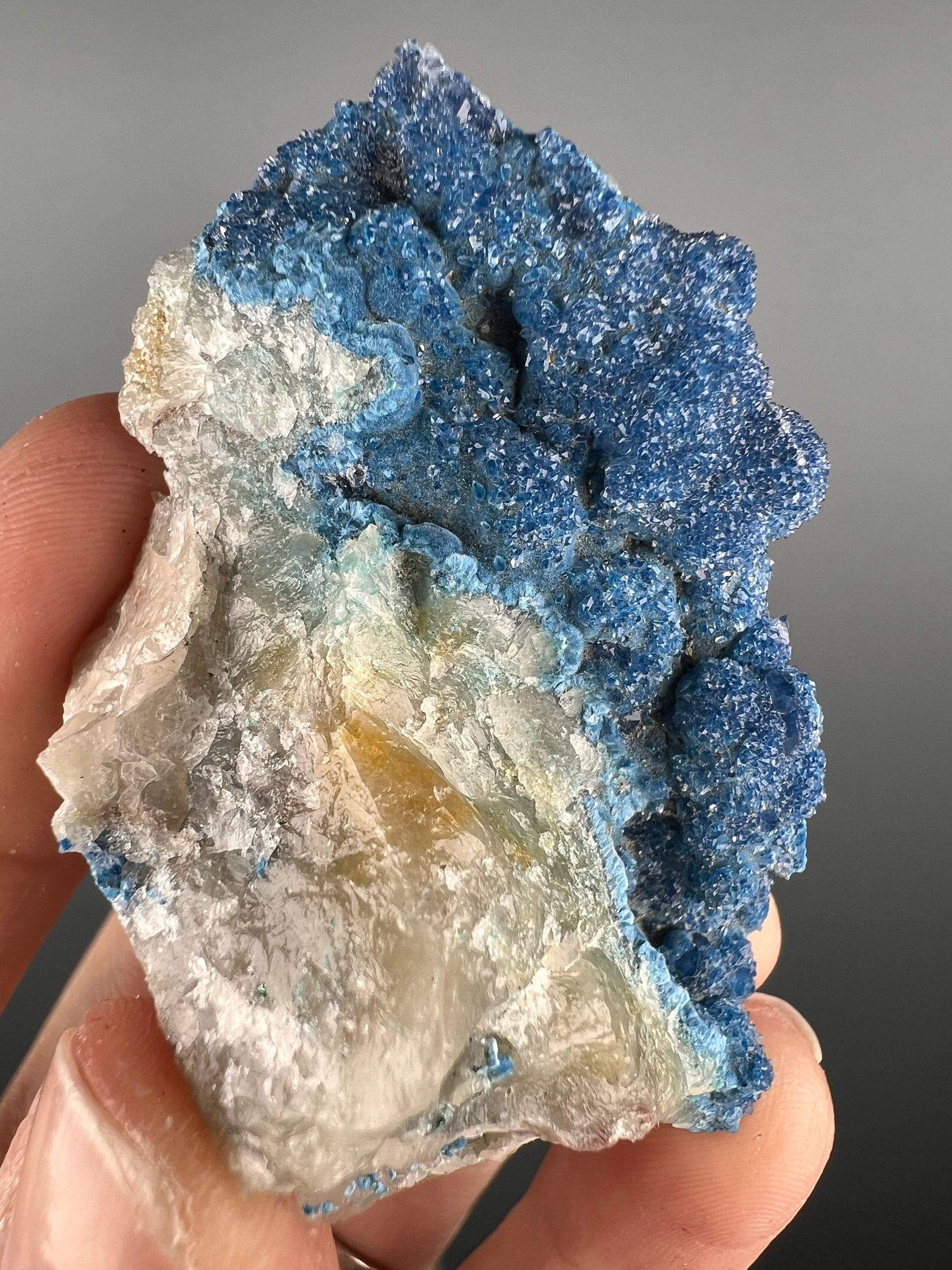 Amazing Piece! Druzy Blue Shattuckite with Quartz Crystal Specimen