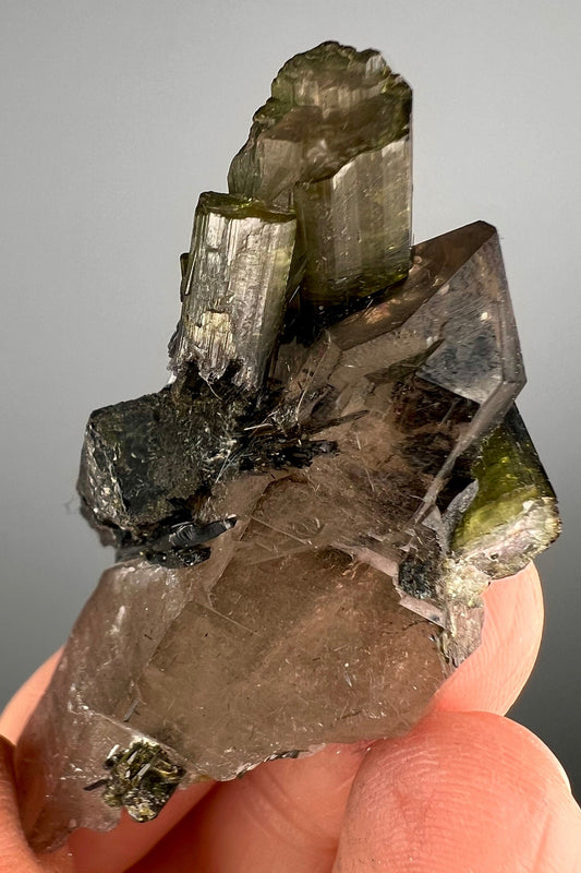 Fantastic!Green Tourmaline with Crystal Quartz Crystal Specimen