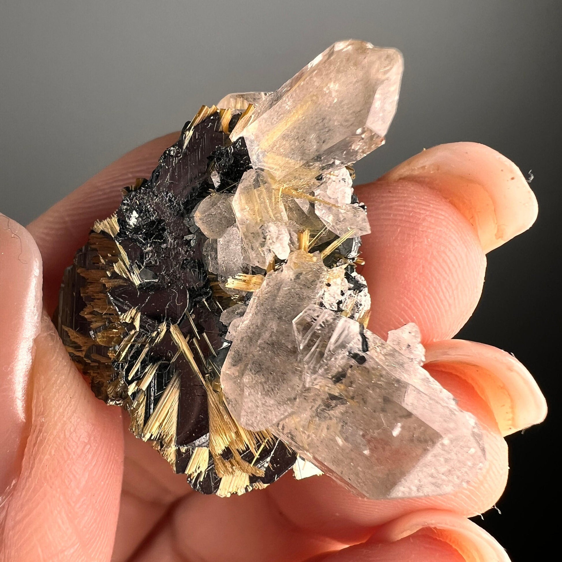 Golden Rutile Crystal, Hematite with Quartz Crystal Specimen