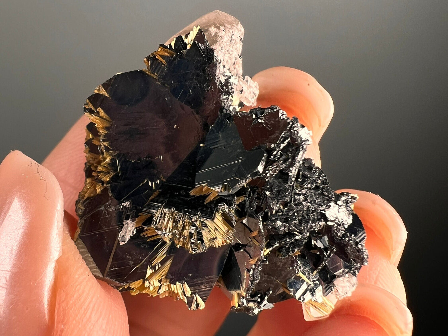 Golden Rutile Crystal, Hematite with Quartz Crystal Specimen