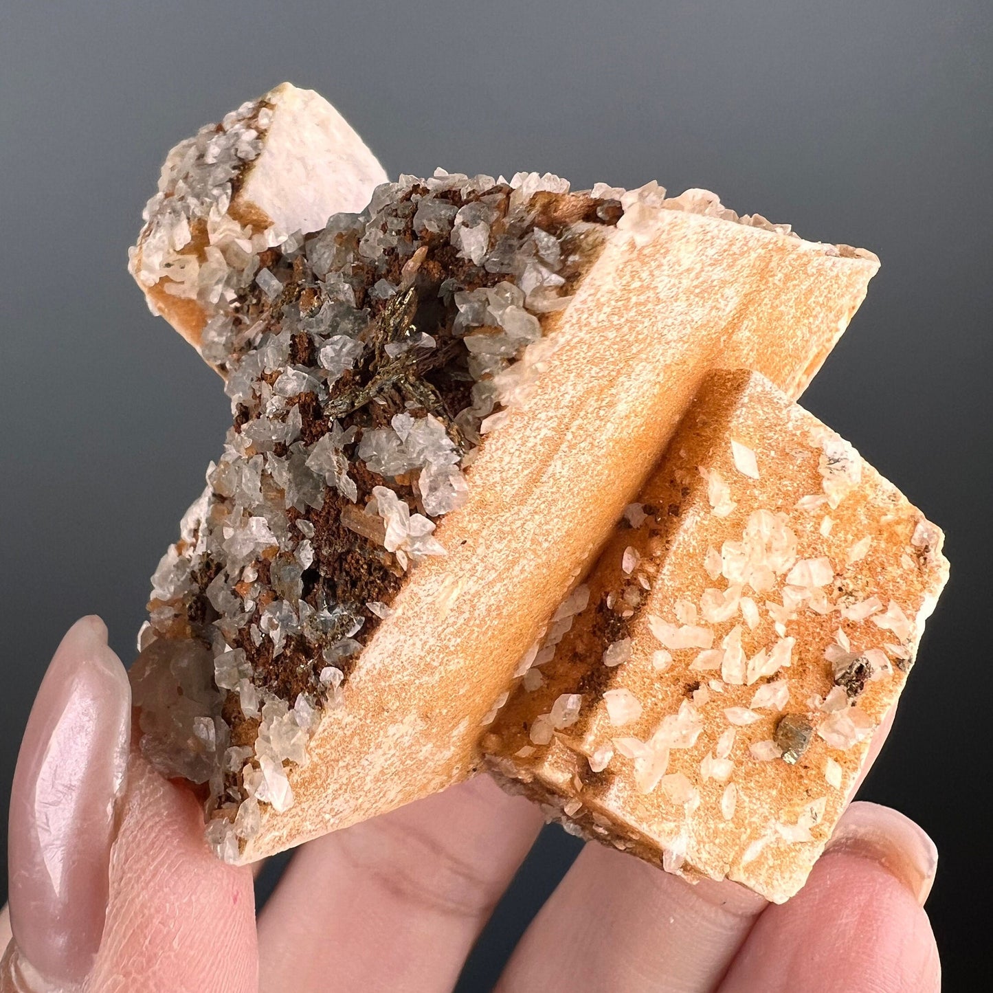 Amazing Pattern! Quartz on Octahedral Dolomite Crystal