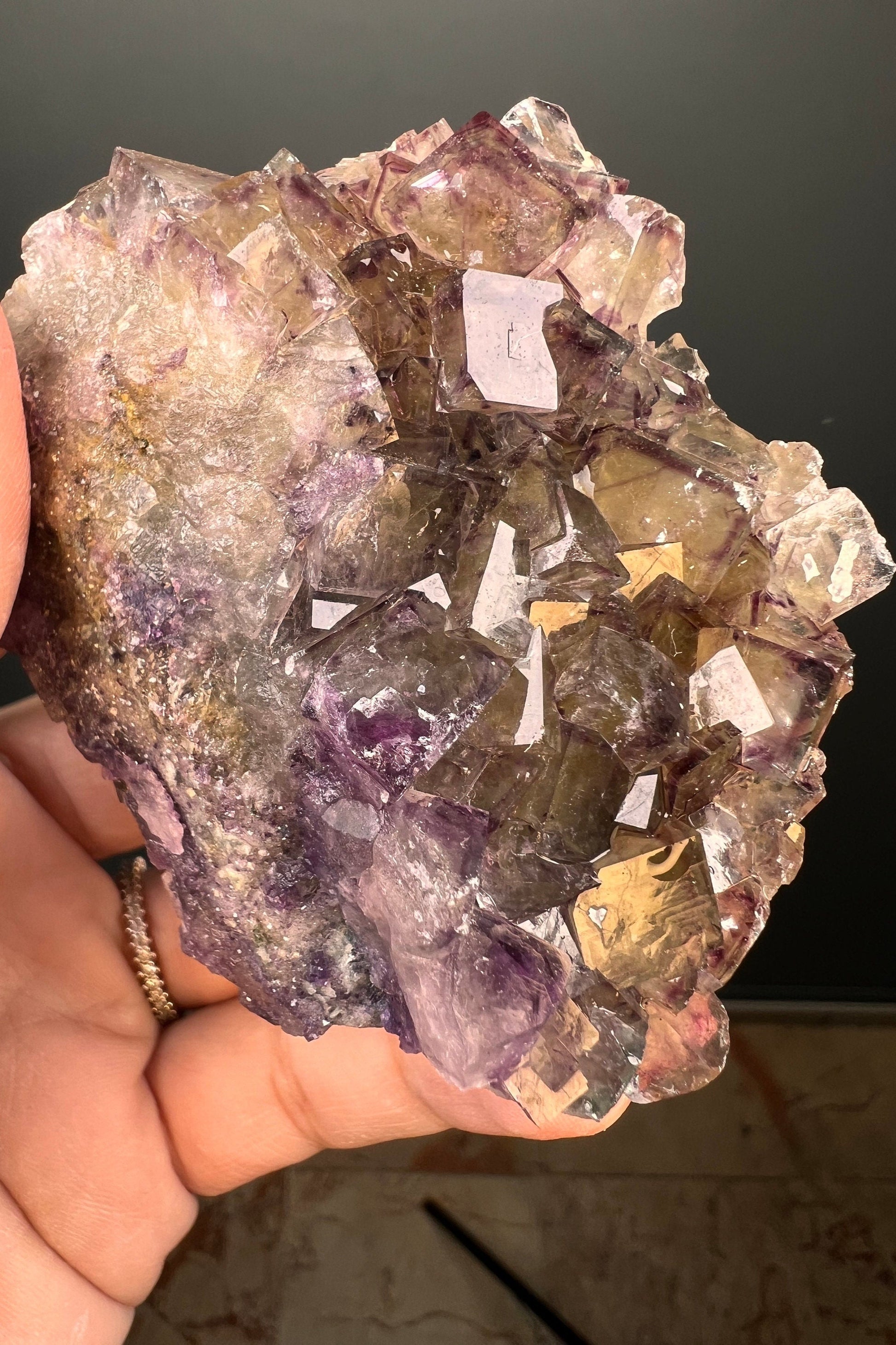 Amazing Piece for Collection!Yellow-Purple Fluorite Specimen with Phantoms From Okorusu,Namibia