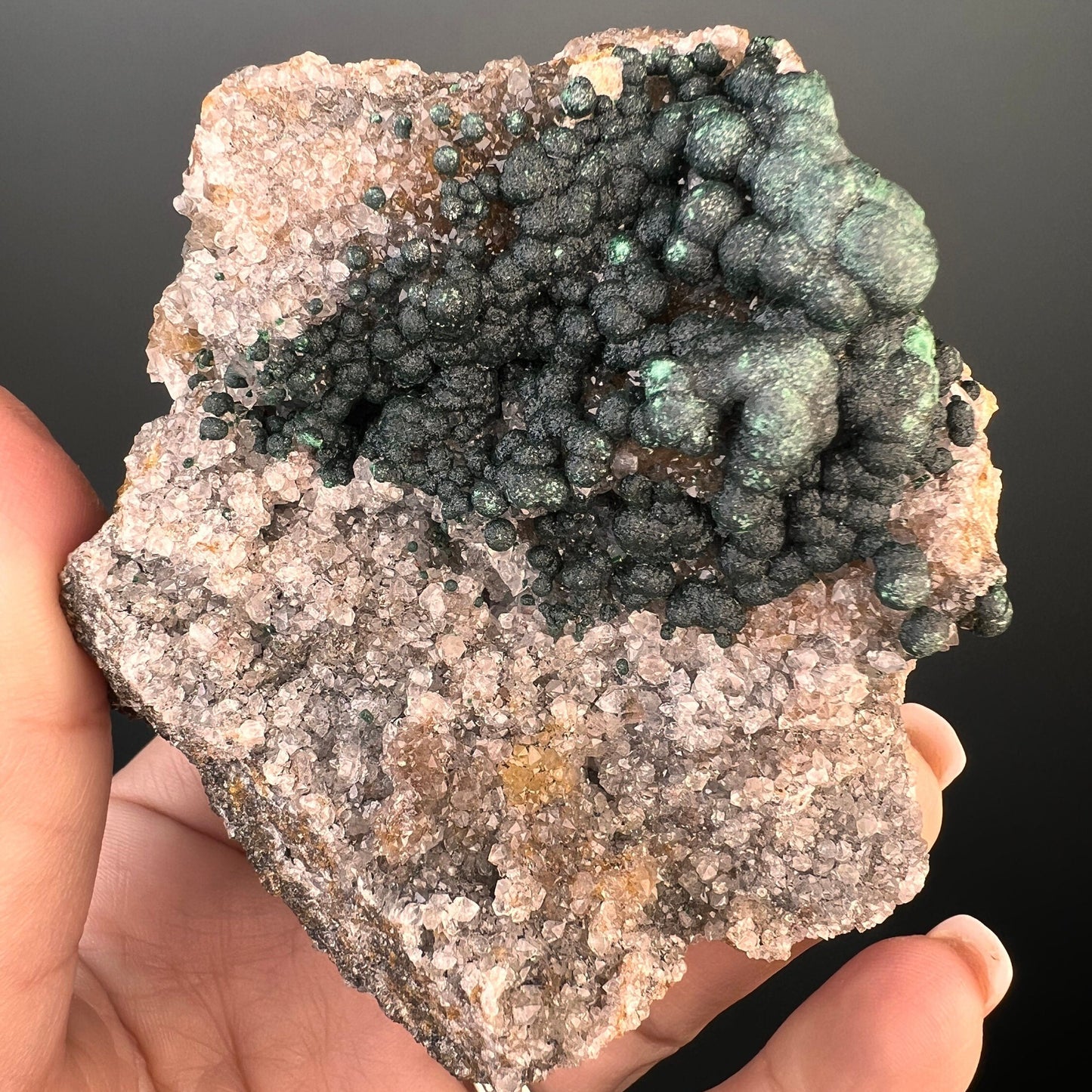 Amazing Piece!Druzy Green Malachite Stalactites on Quartz Mineral Specimen