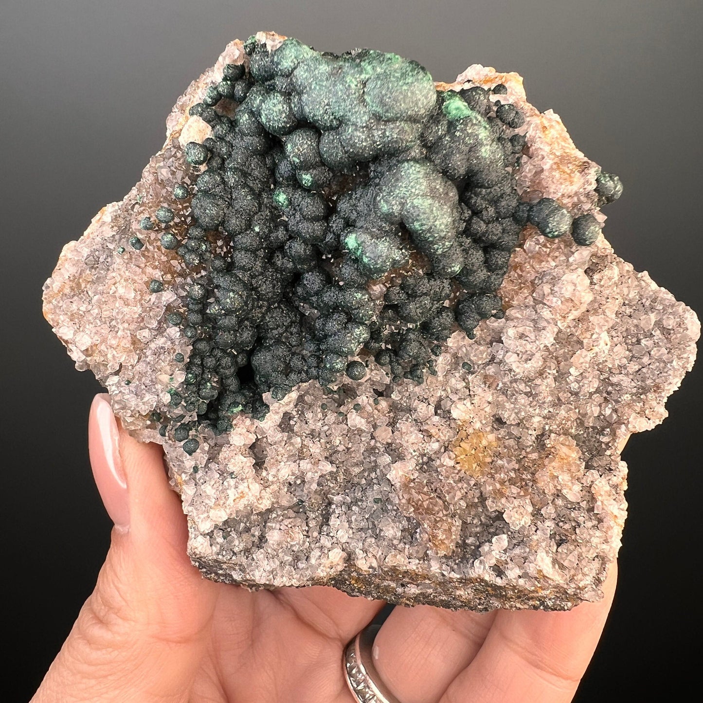 Amazing Piece!Druzy Green Malachite Stalactites on Quartz Mineral Specimen