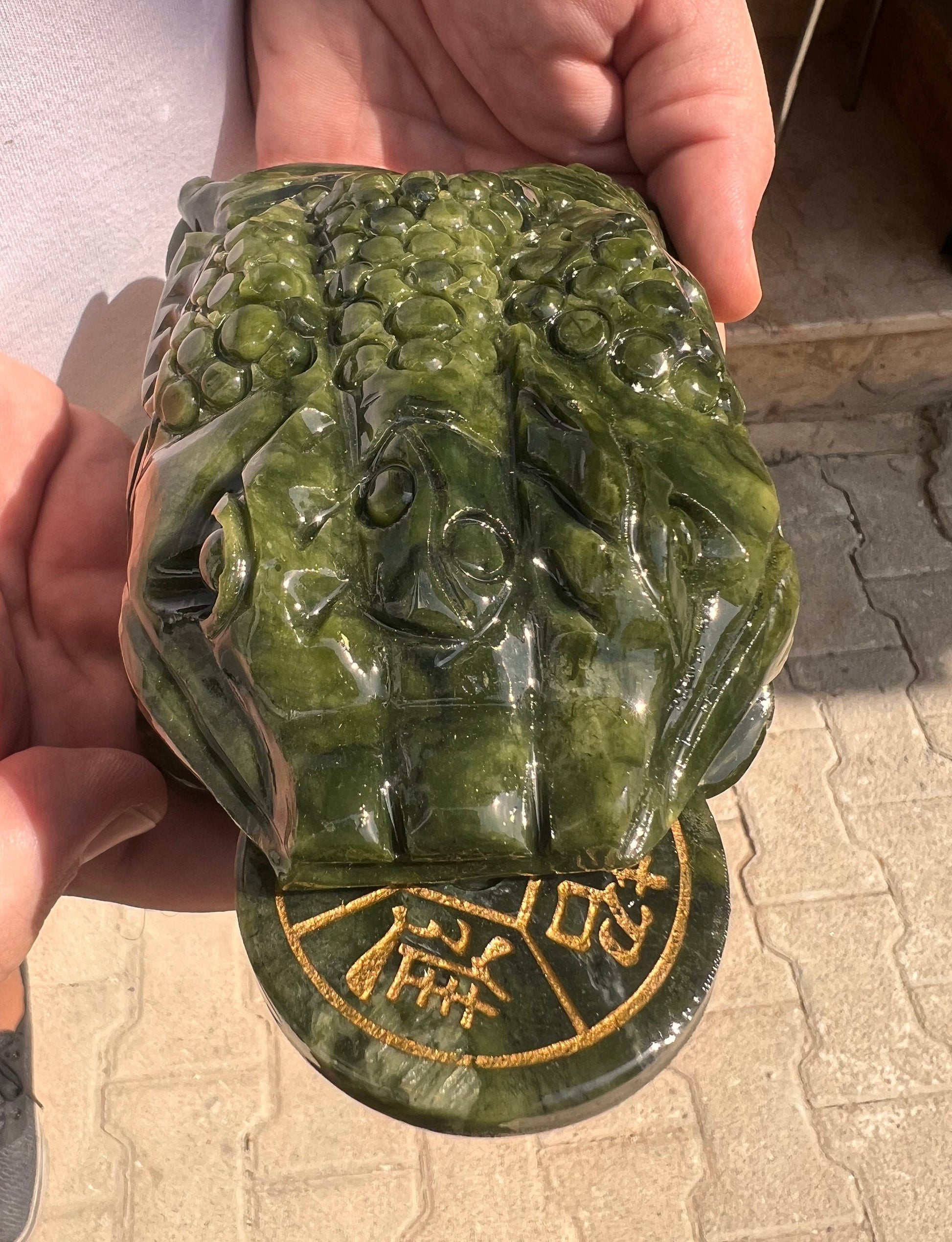 Wealth and Prosperity!Big Size!lLovely Green Jade Money Frog, Jade Money Frog Sculpture,Jade Money Toad