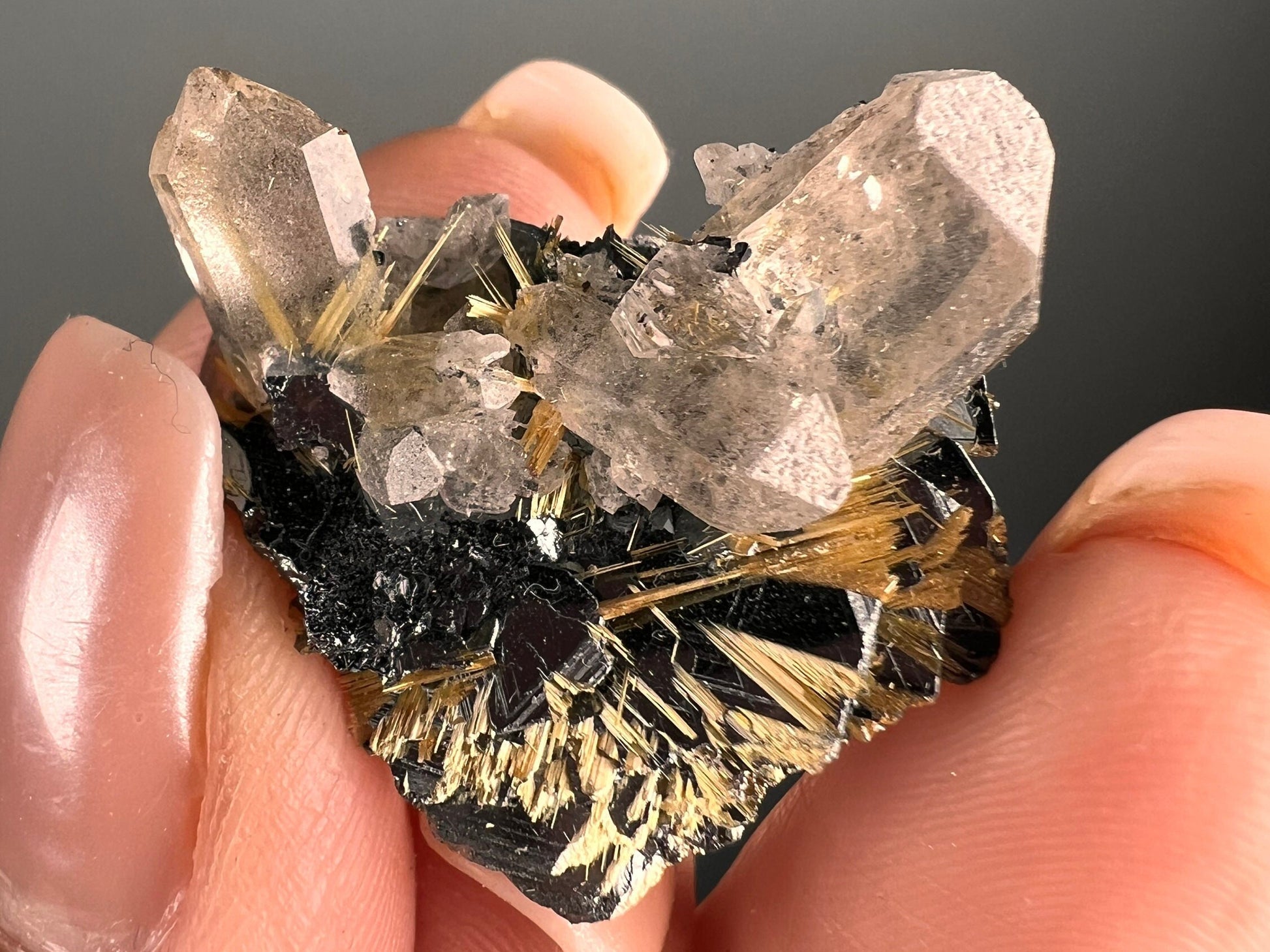 Golden Rutile Crystal, Hematite with Quartz Crystal Specimen