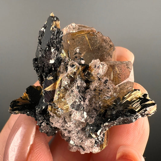 Quartz with Golden Rutile Crystal with Hematite Specimen