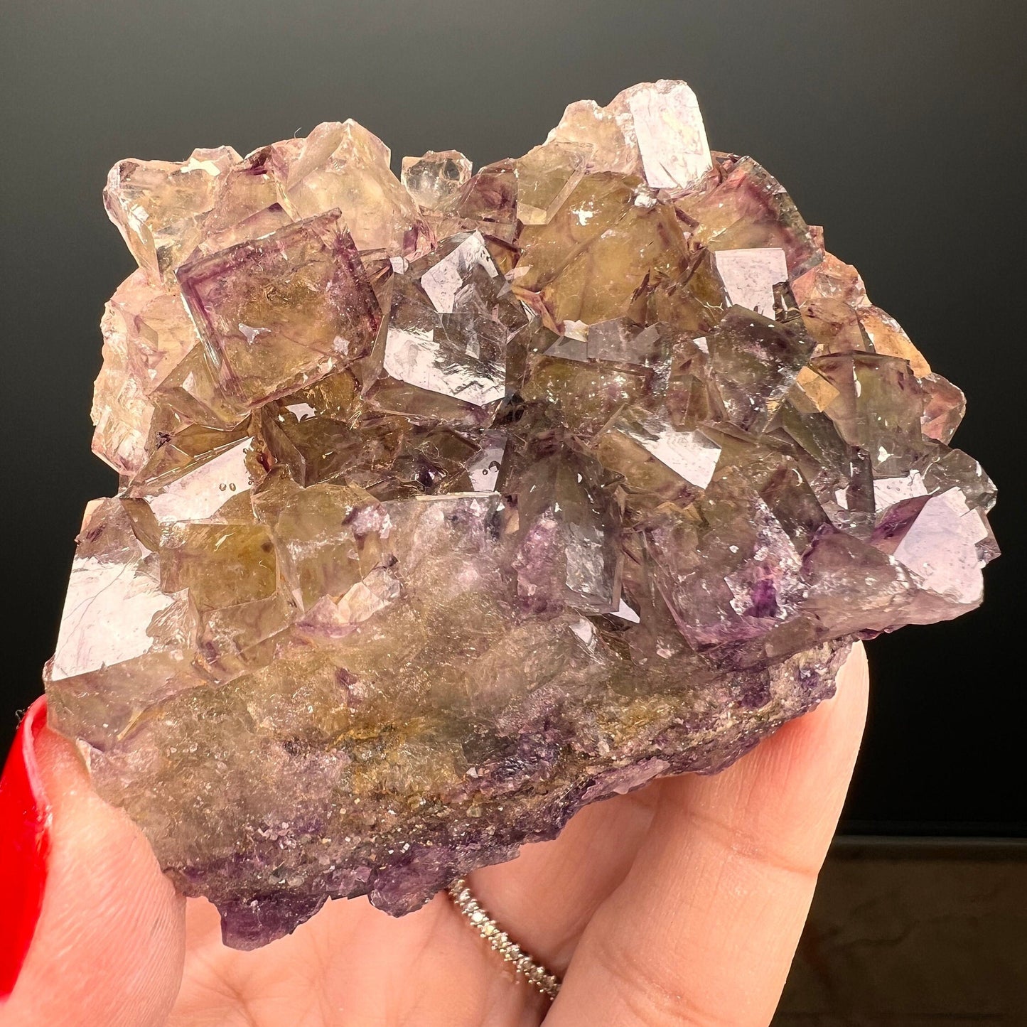 Amazing Piece for Collection!Yellow-Purple Fluorite Specimen with Phantoms From Okorusu,Namibia