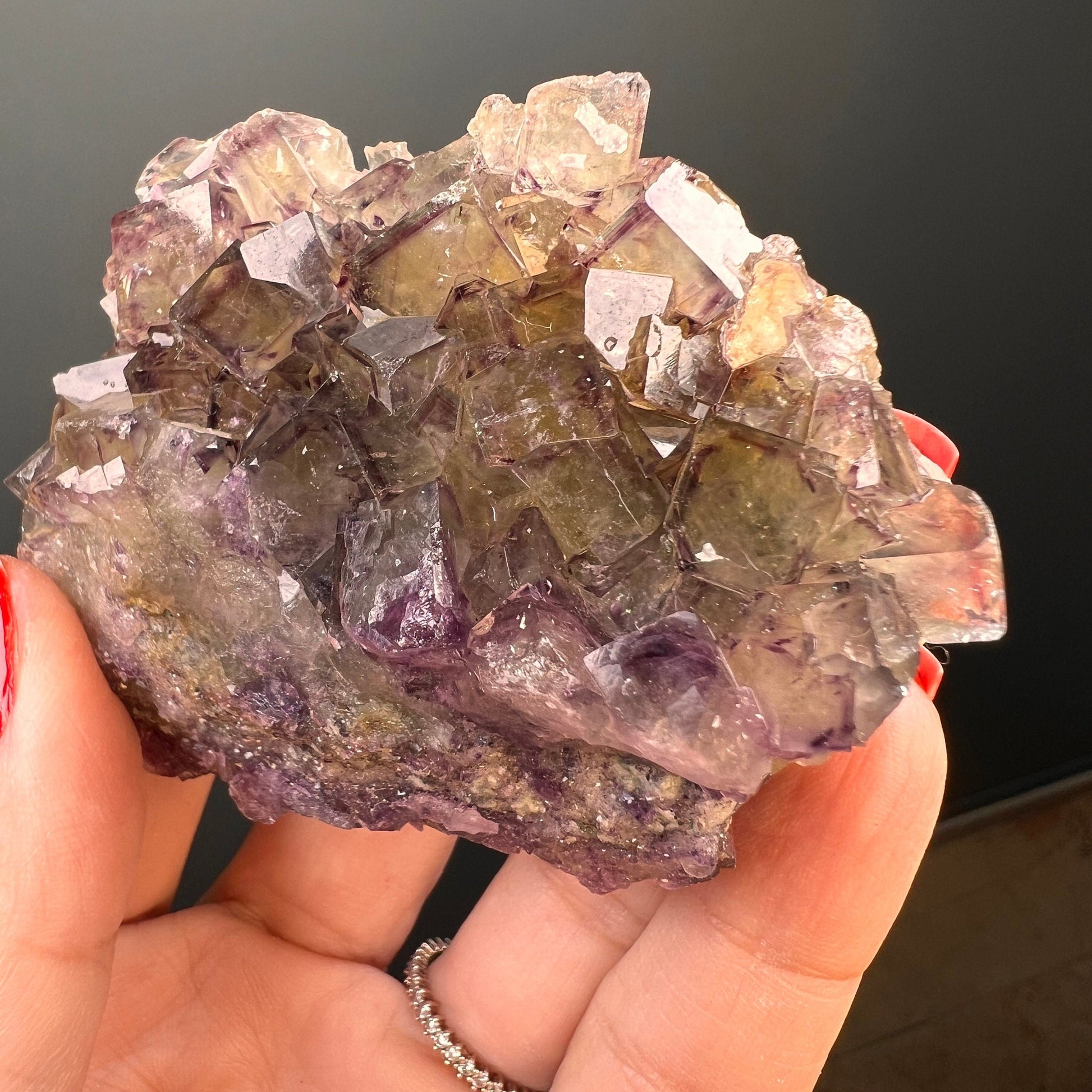 Amazing Piece for Collection!Yellow-Purple Fluorite Specimen with Phantoms From Okorusu,Namibia