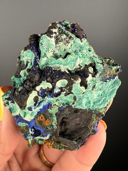 Natural Silky Druzy Azurite Crystal , Natural Blue Azurite Crystal with Green Malachite Crystal Specimen