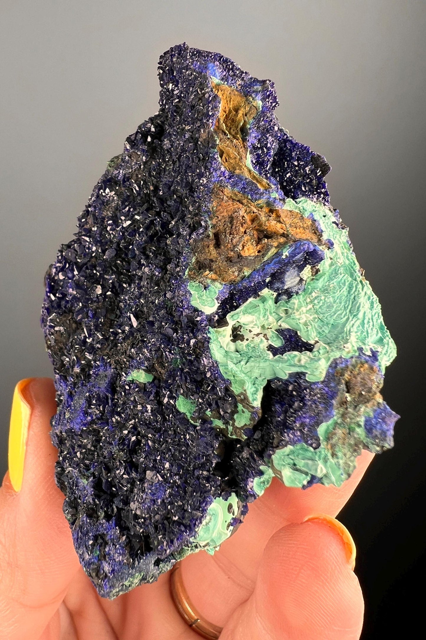 Natural Silky Druzy Azurite Crystal , Natural Blue Azurite Crystal with Green Malachite Crystal Specimen