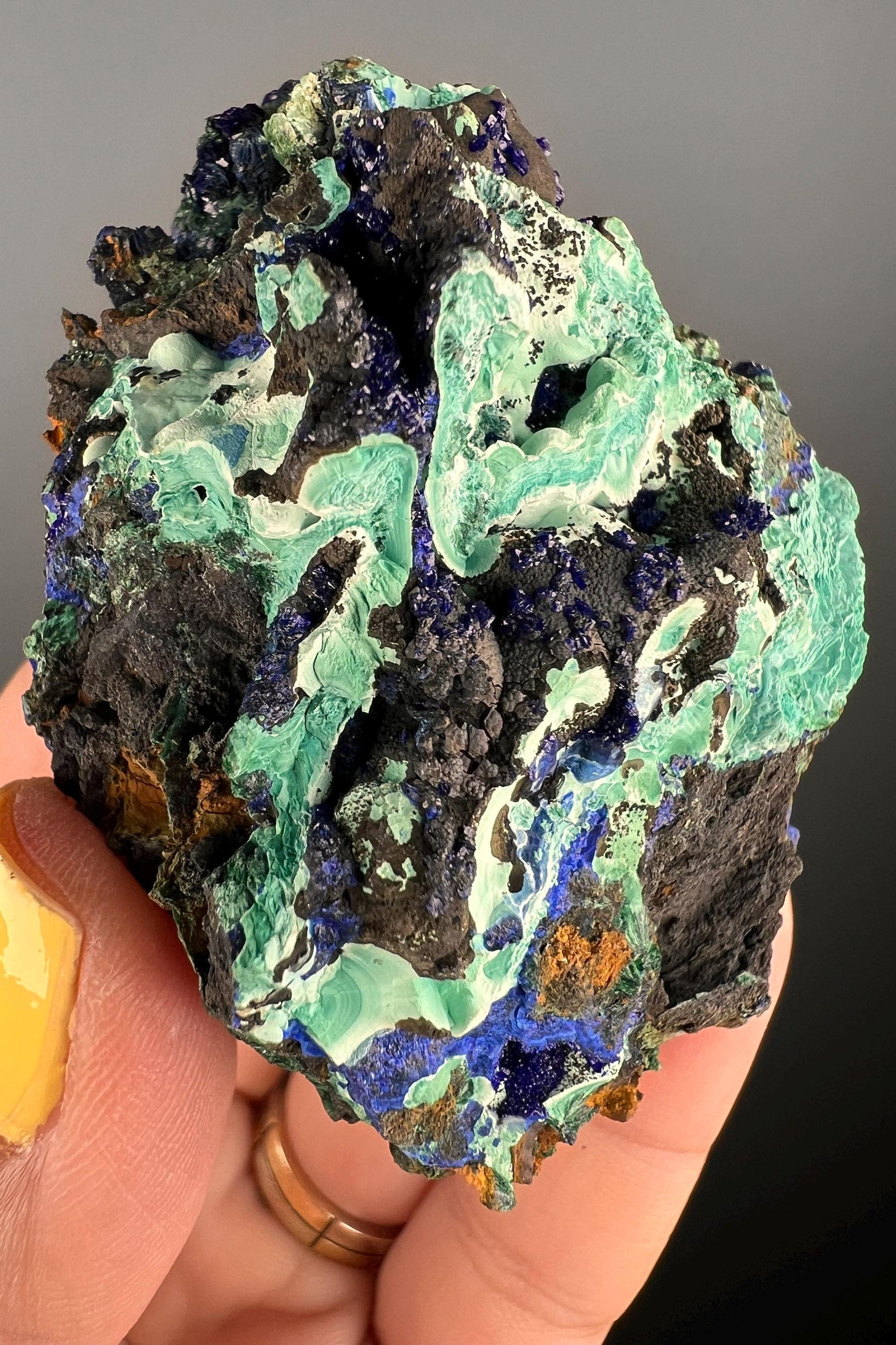 Natural Silky Druzy Azurite Crystal , Natural Blue Azurite Crystal with Green Malachite Crystal Specimen