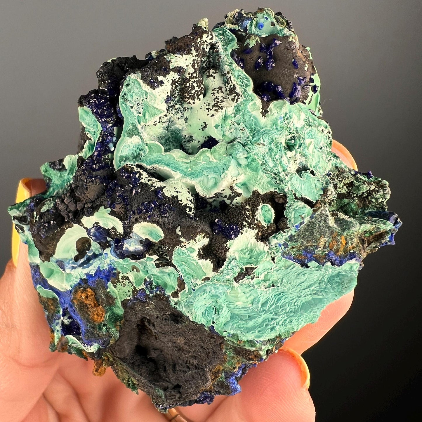 Natural Silky Druzy Azurite Crystal , Natural Blue Azurite Crystal with Green Malachite Crystal Specimen