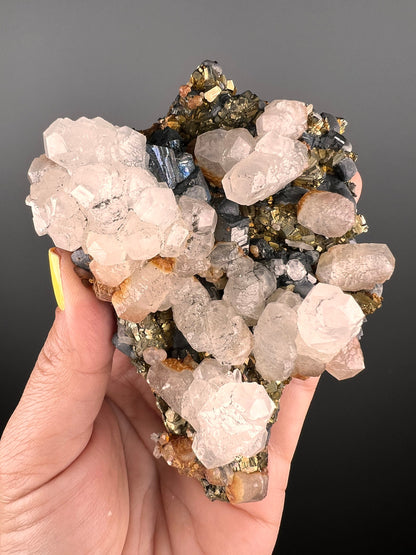 Amazing!! Chalcopyrite on UV Mangano Calcite From Kosovo