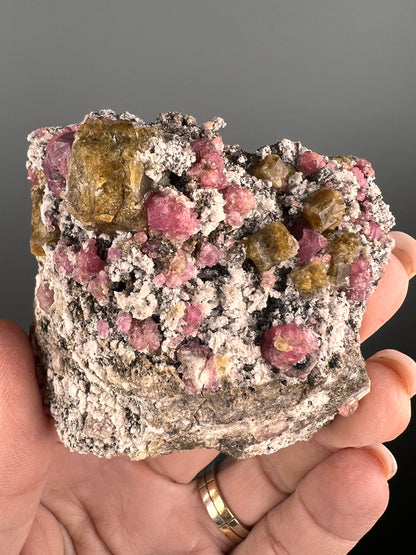 Raspberry Garnet with Green Tourmaline Mineral Specimen