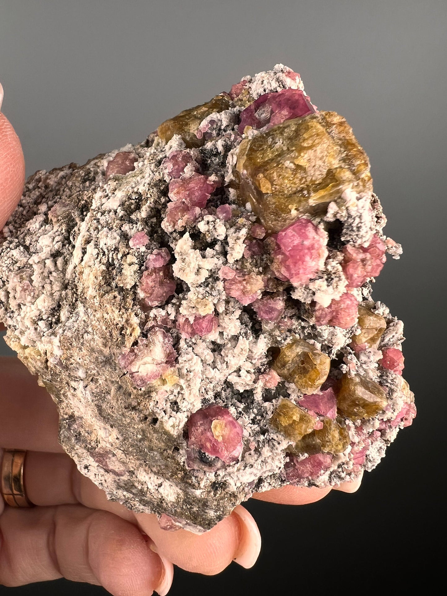 Raspberry Garnet with Green Tourmaline Mineral Specimen