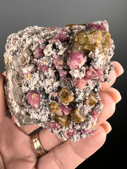 Raspberry Garnet with Green Tourmaline Mineral Specimen