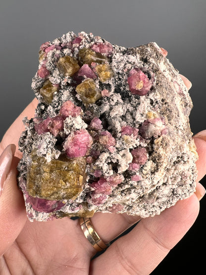 Raspberry Garnet with Green Tourmaline Mineral Specimen