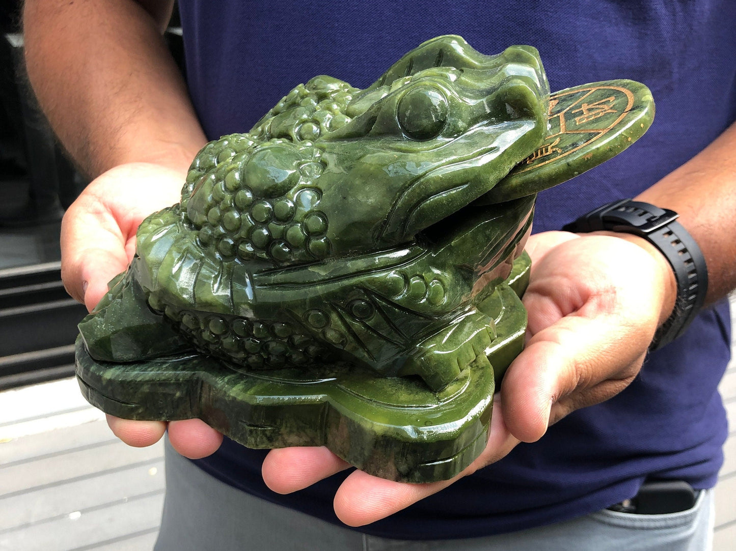 Wealth and Prosperity!Big Size!lLovely Green Jade Money Frog, Jade Money Frog Sculpture,Jade Money Toad