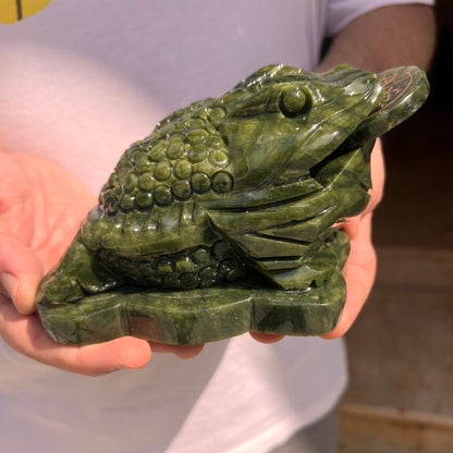 Wealth and Prosperity!Big Size!lLovely Green Jade Money Frog, Jade Money Frog Sculpture,Jade Money Toad