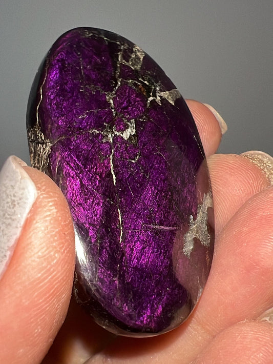 Amazing Purple Flashes! High Grade Purpurite Palm Stone