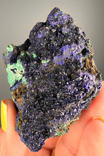 Natural Silky Druzy Azurite Crystal , Natural Blue Azurite Crystal with Green Malachite Crystal Specimen