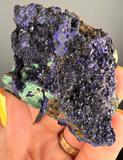 Natural Silky Druzy Azurite Crystal , Natural Blue Azurite Crystal with Green Malachite Crystal Specimen