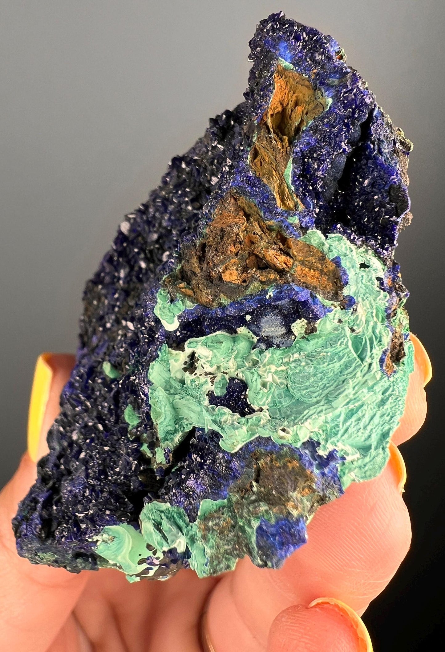 Natural Silky Druzy Azurite Crystal , Natural Blue Azurite Crystal with Green Malachite Crystal Specimen