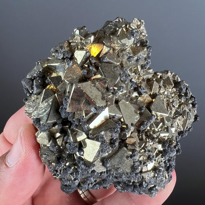 Protection, Enhances and Prosperity... Lustrous Octahedral Pyrites Crystal Specimen