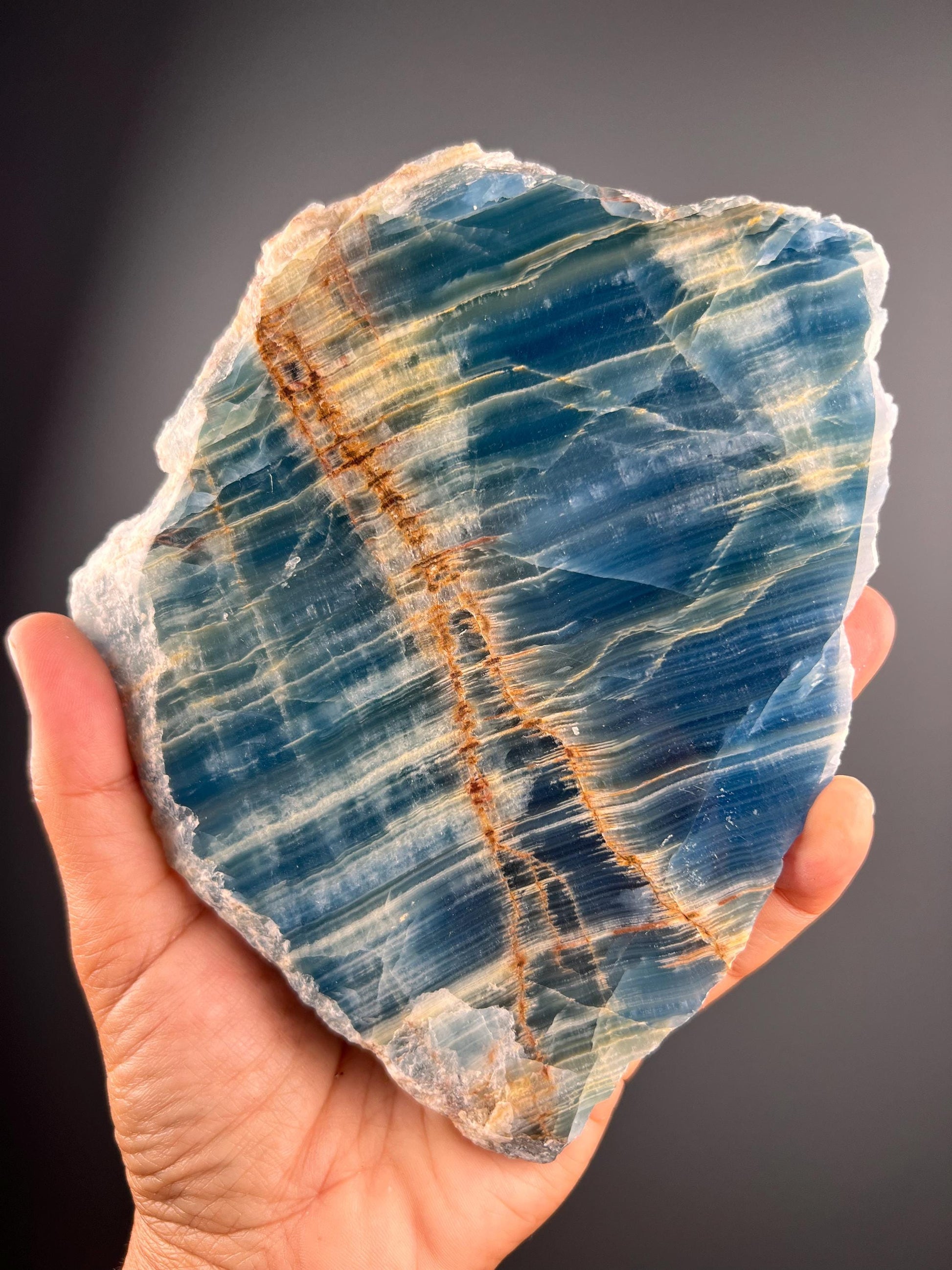 Amazing Blue Color! Aquatine Lemurian Calcite Slab