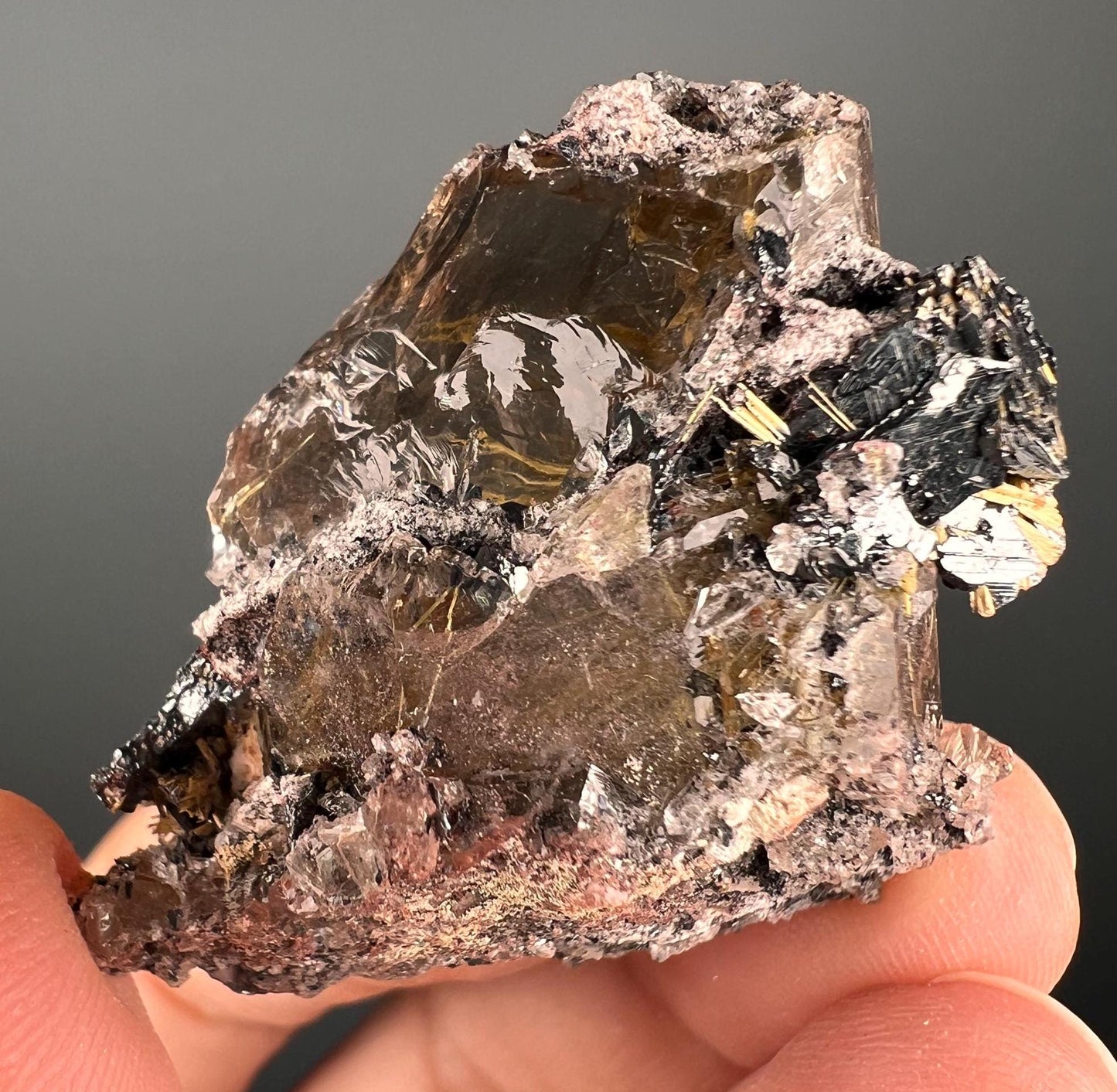 Golden Rutile Crystal with Hematite Specimen