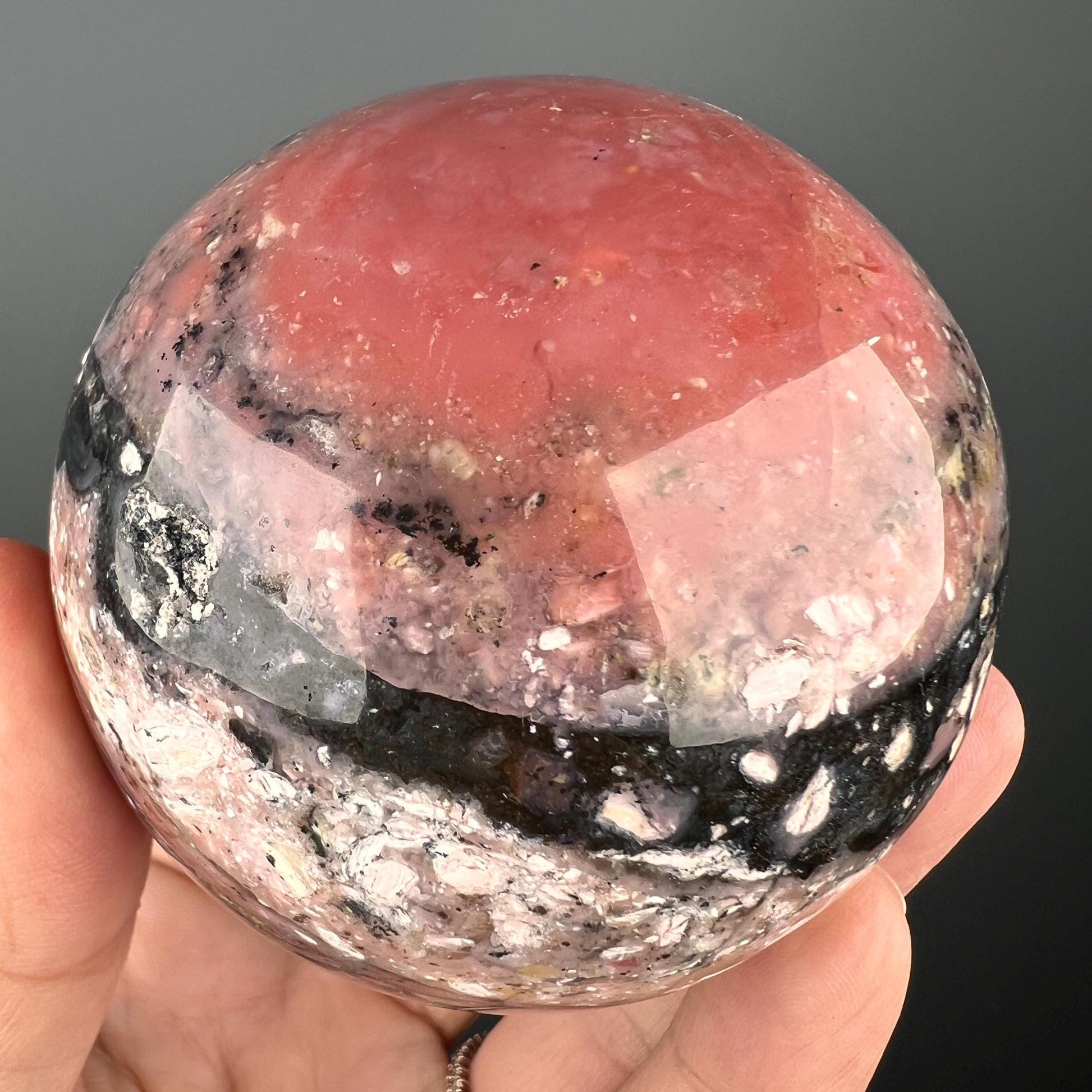 Amazing Color! Strawberry Opal Crystal Sphere from Peru, Dendritic Pink Opal Sphere- 71 MM