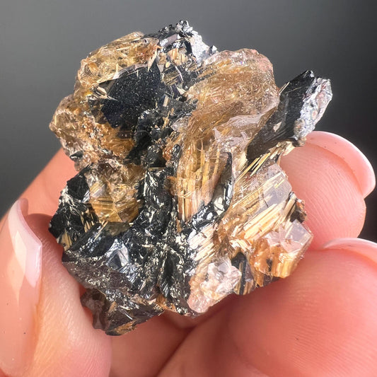 Golden Rutile Crystal, Hematite with Quartz Crystal Specimen