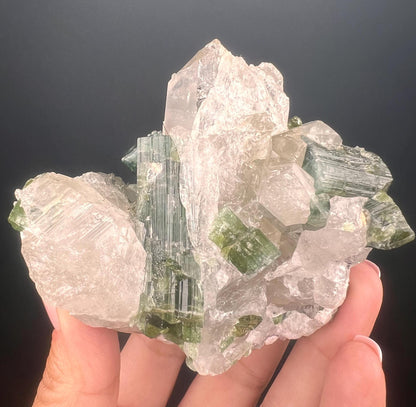 Green Tourmaline on Lepidolite Crystal Specimen
