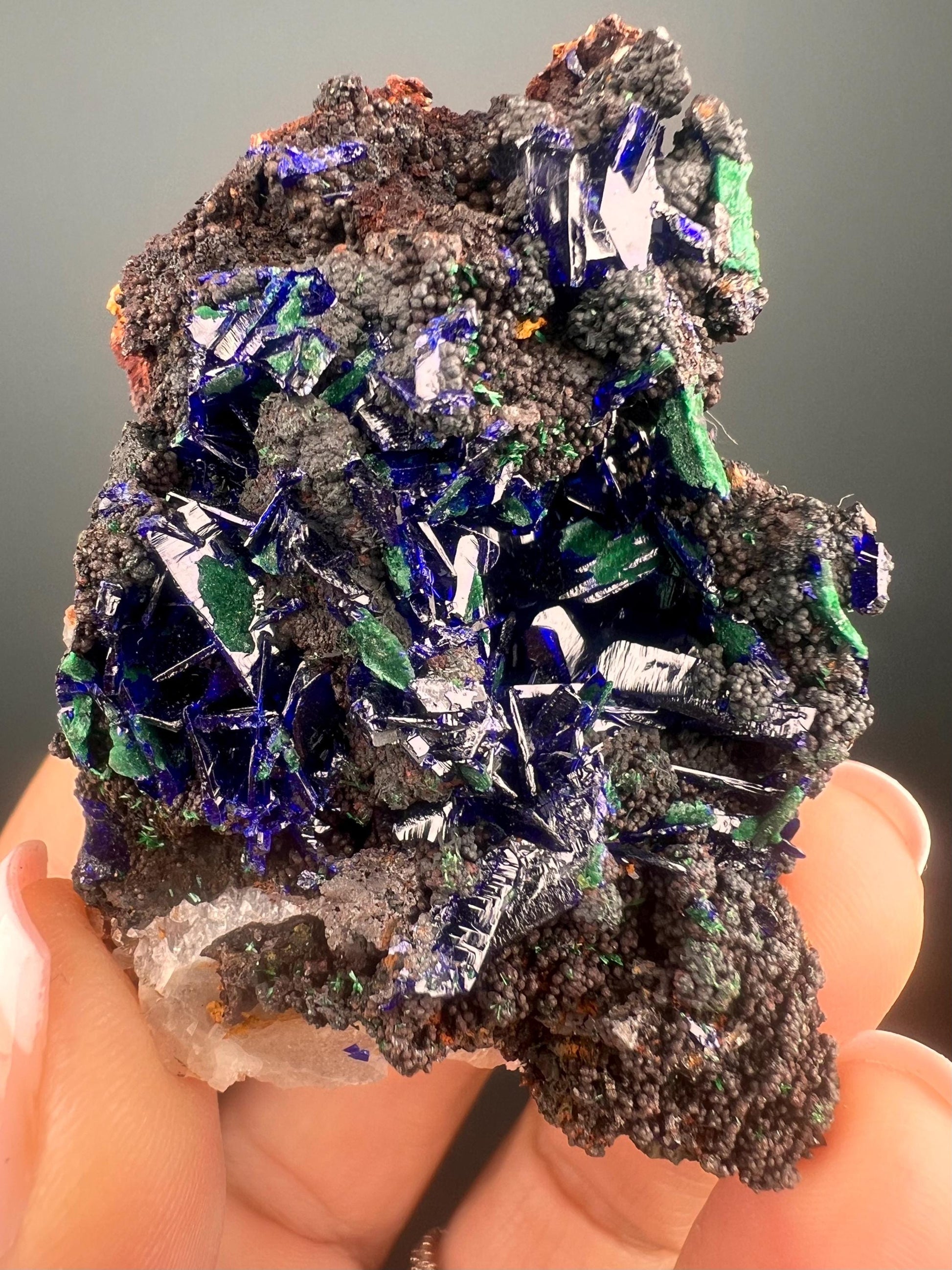 Perfect ! Natural Azurite Crystal , Natural Blue Azurite Crystal with Green Malachite Crystal Specimen