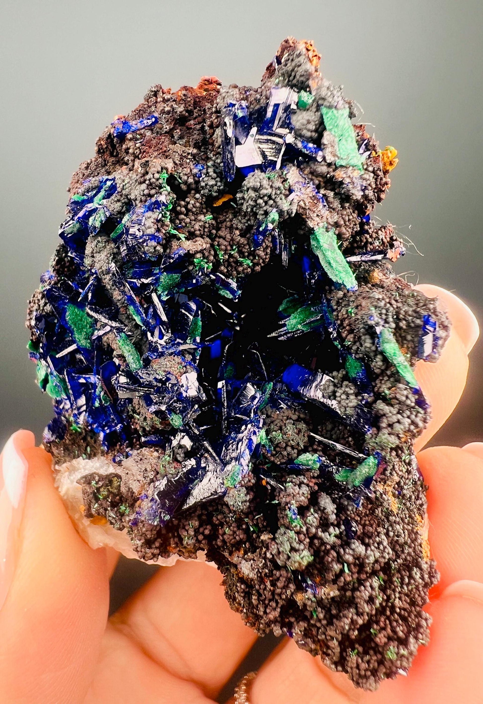 Perfect ! Natural Azurite Crystal , Natural Blue Azurite Crystal with Green Malachite Crystal Specimen