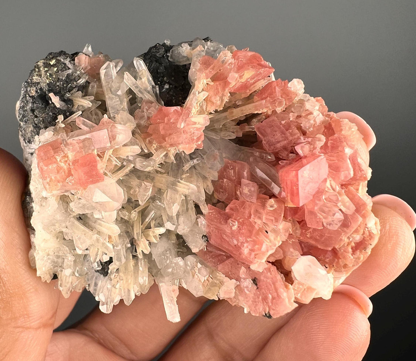 Perfect for Collection! Pink Rhodocrosite with Quartz and Galena Mineral