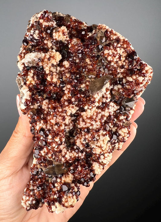 New Arrival! Dream Piece, Spessartine Garnet on Smokey Quartz