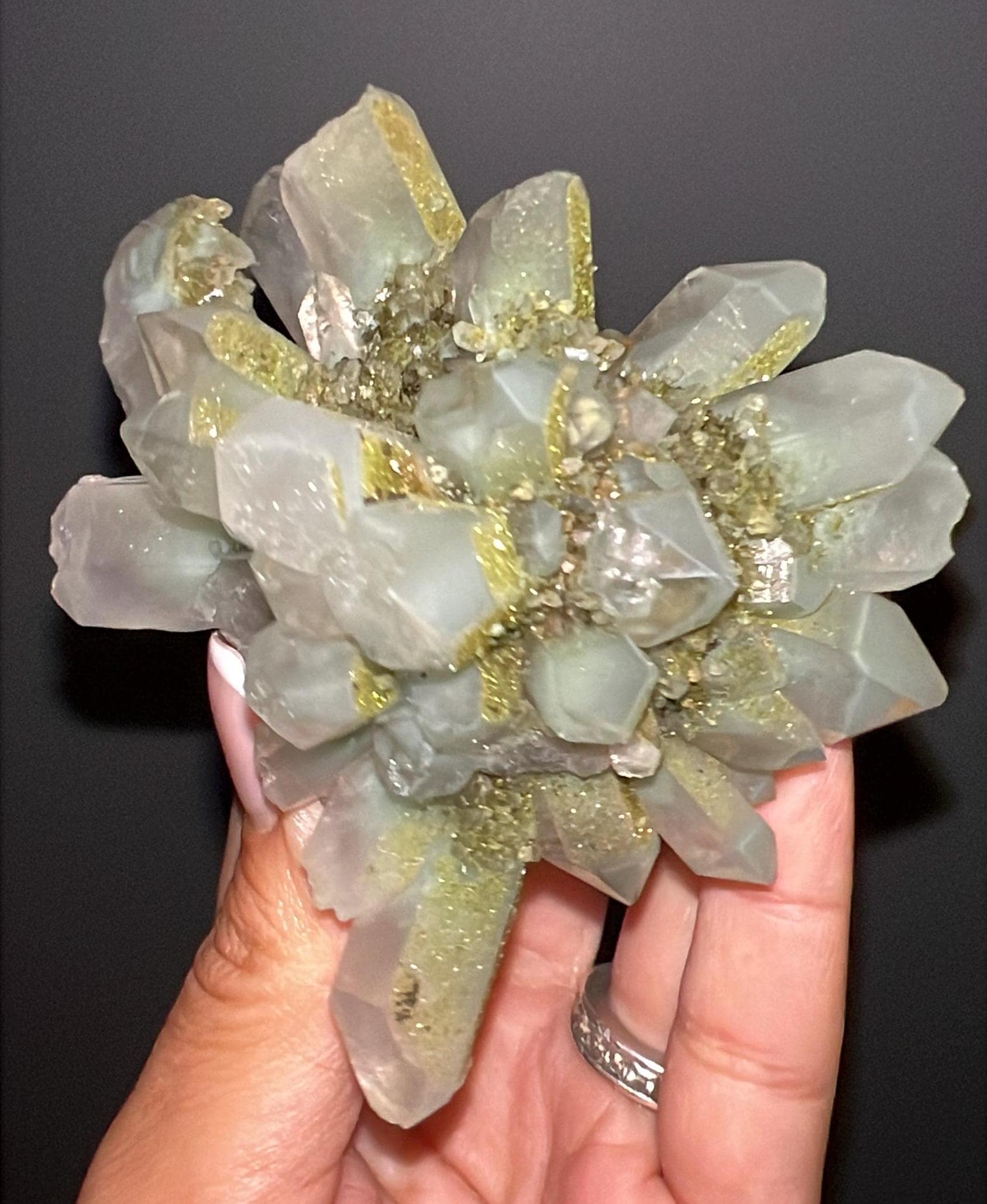 Epic! Crystal Quartz Flowers with Glittery Chlorite Crystals Specimen From Turkey