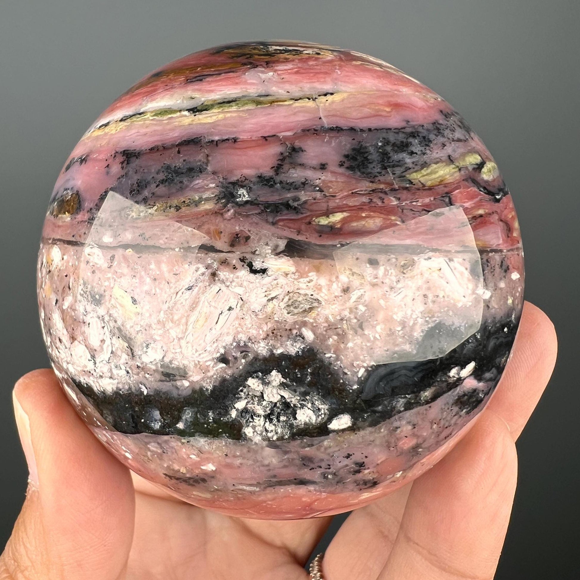 Amazing Color! Strawberry Opal Crystal Sphere from Peru, Dendritic Pink Opal Sphere- 71 MM