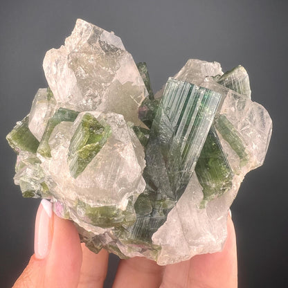 Green Tourmaline on Lepidolite Crystal Specimen