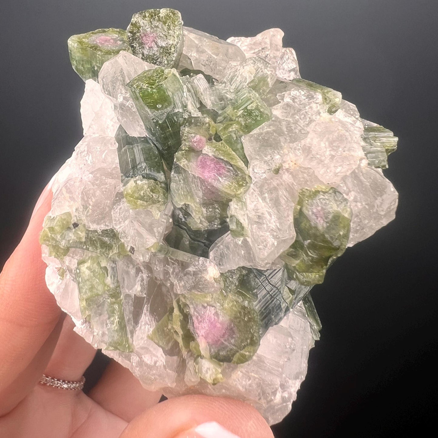 Green Tourmaline on Lepidolite Crystal Specimen