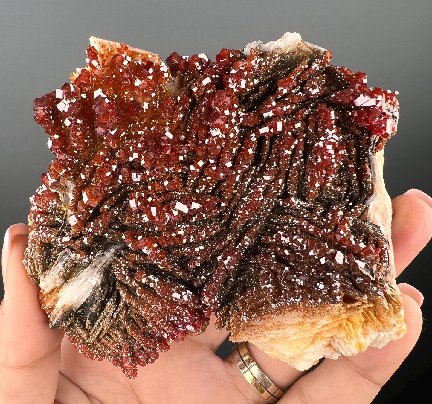 Fresh Arrival!Black Barite With Red Vanadinite Crystal Specimen From Morocco