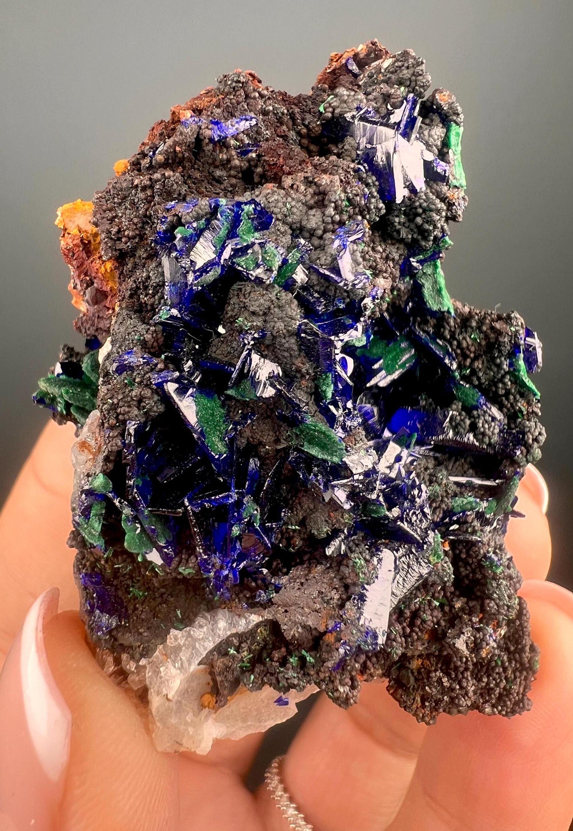 Perfect ! Natural Azurite Crystal , Natural Blue Azurite Crystal with Green Malachite Crystal Specimen