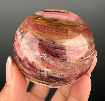 Amazing Color! Strawberry Opal Crystal Sphere from Peru, Dendritic Pink Opal Sphere- 71 MM