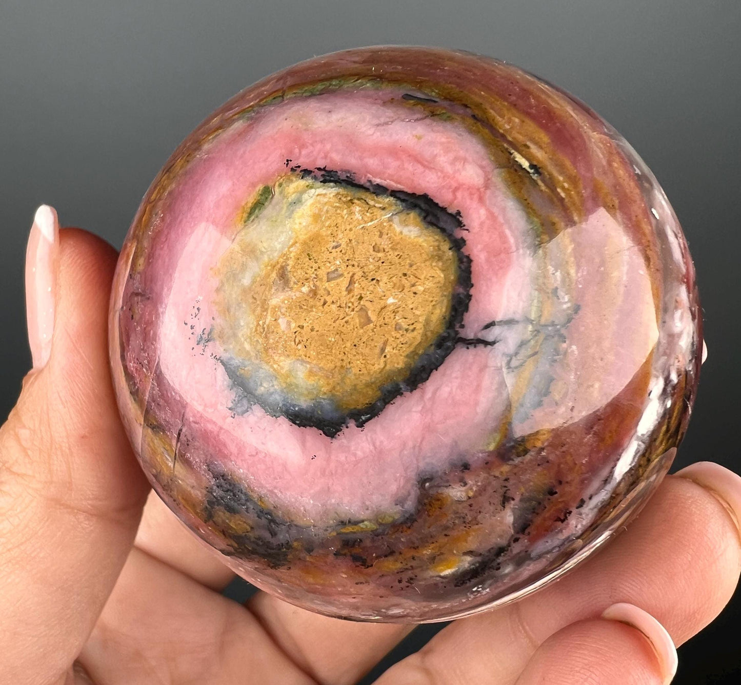 Amazing Color! Strawberry Opal Crystal Sphere from Peru, Dendritic Pink Opal Sphere- 71 MM