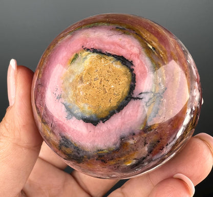 Amazing Color! Strawberry Opal Crystal Sphere from Peru, Dendritic Pink Opal Sphere- 71 MM