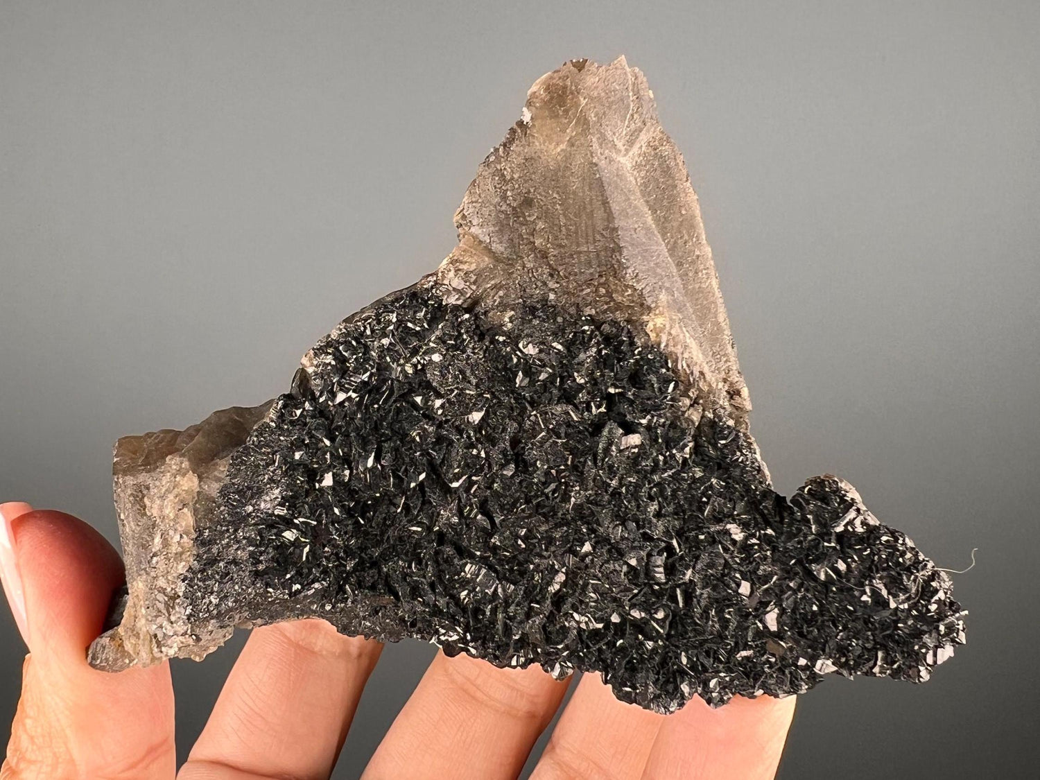 Black Tourmaline with Smoky Quartz Crystal Specimen