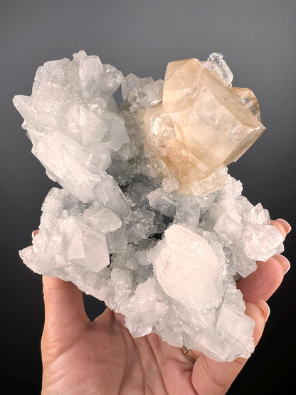 Amazing Piece! Chalcedony, Apophyllite Crystal with Honey Calcite Specimen